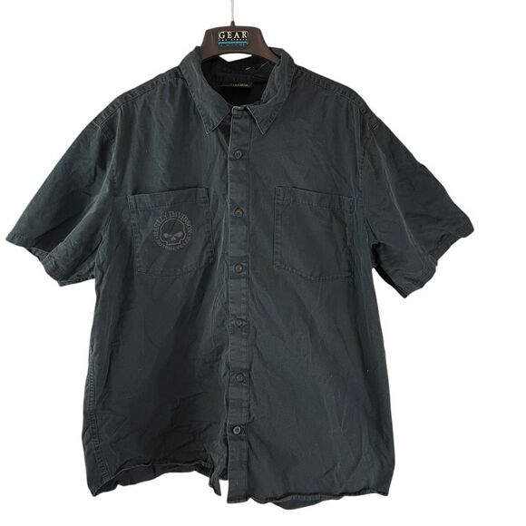 Harley Davidson Mens Black Button Down Shirt Short Sleeve Motorcycles Skull 2XL - Picture 1 of 6